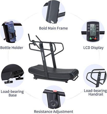 RUNOW Curved Treadmill, Non-Electric Motorized Treadmill for Commercial & Home Running Machine with Customization & Resistance Adjustment