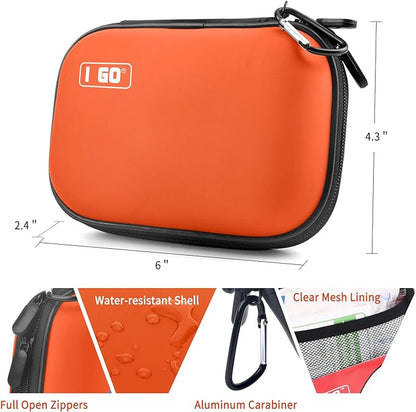 I GO 85 Pieces Hard Shell Mini Compact First Aid Kit, Small Personal Emergency Survival Kit for Travel Hiking Camping Backpacking Hunting Marine Car