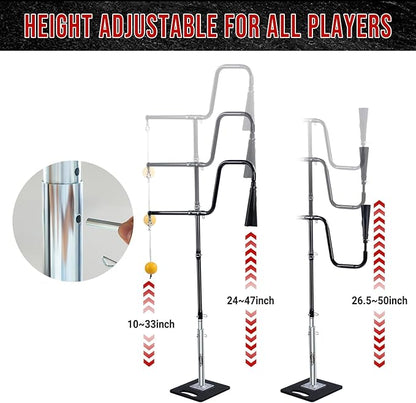 3-In-1 Baseball Softball Batting Tee,5 Hitting Modes To Choose,Auto Reset Baseball Swing Trainner With Tethered Ball,Handrolled Rubber Top,Weighted Base,Height Adjustable Hitting Tee For All Players