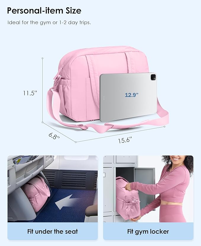 Gym Bag for Women, Travel Duffle Bags with Wet Pocket, Lightweight Carry on Bag Overnight Weekender Duffel Bag, Water Resistant (Bright Pink)