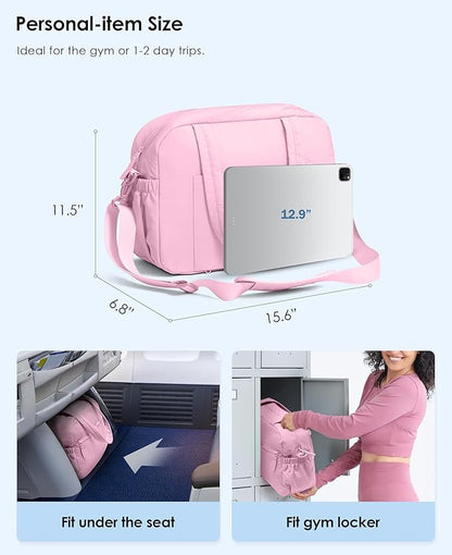 Gym Bag for Women, Travel Duffle Bags with Wet Pocket, Lightweight Carry on Bag Overnight Weekender Duffel Bag, Water Resistant (Bright Pink)
