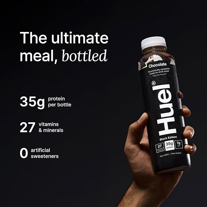 Huel Black Edition Ready-to-Drink, Chocolate Meal Replacement Drink, 35g High Protein, 27 Vitamins and Minerals, Vegan, Gluten Free, Plant Based, High Fiber, Low Sugar, 16.9 Fl Oz (12 Pack)