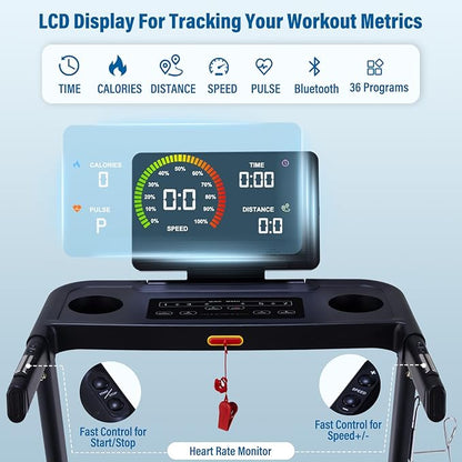 Treadmills for Home, 350 lbs Capacity, 10 MPH, 3.0HP Incline Treadmill with Bluetooth APP, 17 * 46" Belt, Running Threadmills Machine, LCD Display, 36 Programs