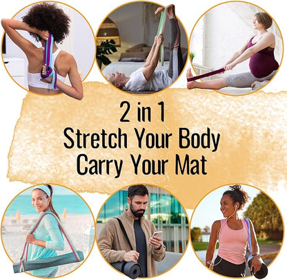 TECEUM Yoga Strap & Mat Strap – 2 IN 1 – Cotton – 6 ft 8 ft 10 ft (30+ colors) – Adjustable Non-Slip Belt for Yoga, Pilates, Stretching, Physical Therapy, Fitness & Home Workout – For Carrying Mats