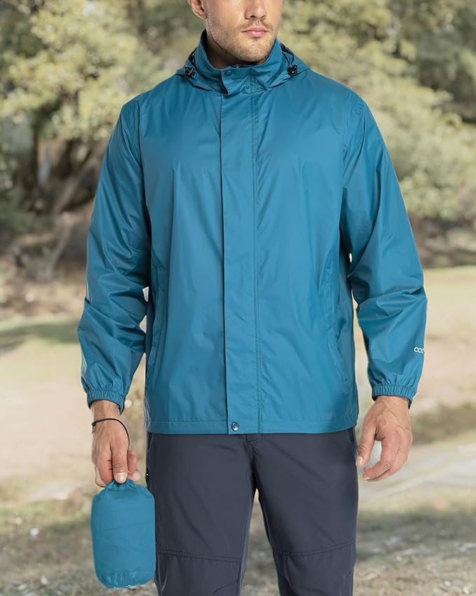 33,000ft Packable Rain Jacket Men's Lightweight Waterproof Rain Shell Jacket Raincoat with Hood for Golf Cycling Windbreaker