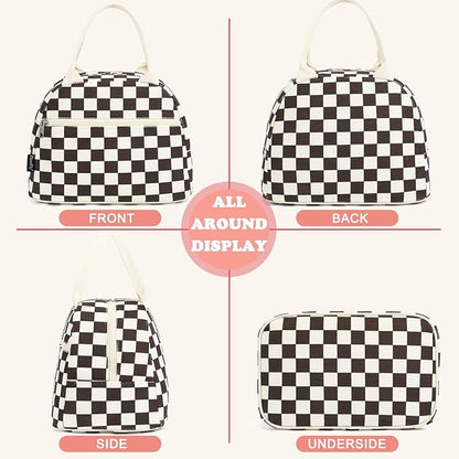 FlowFly Lunch Bag for Women Insulated Lunch Box Corduroy Lunch Tote Cooler for Travel Work Picnic,Corduroy Plaid Coffee