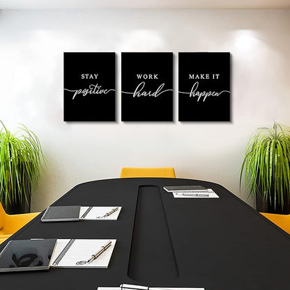 Framed Canvas Wall Art - Motivational Quote Set of 3 Prints, Stay Positive & Inspirational Office Wall Decor (E-3pcs, 12x16in x3pcs)