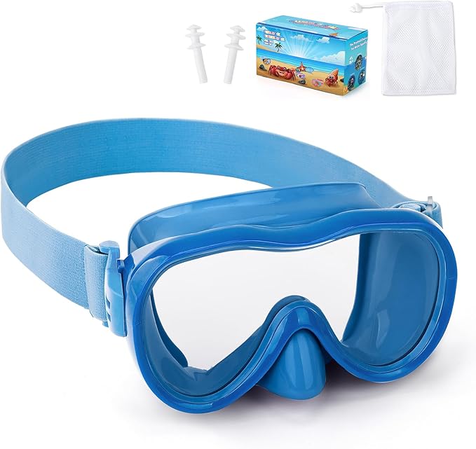 Kids Swim Goggles with Nose Cover, Anti-Leak Swim Mask with Elastic Fabric Strap, UV Protection Swimming Goggles for Kids