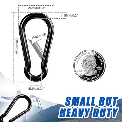 KINLINK 25 Pack Black Carabiner Clip, 1.97 inch Heavy Duty Spring Snap Hook, Small Caribeener Clips for Outdoor Camping, Swing Set, Hammock, Hiking Travel, Fishing, Quick Link Keychain