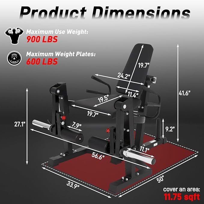 3 in 1 Leg Extension & Curl Machine, Separation Single Leg Extension, Stand Leg Curl, Leg Workout, Adjustable Bench, Plate Storage Rod, Compatible with 1'' & 2'' Weight Plates