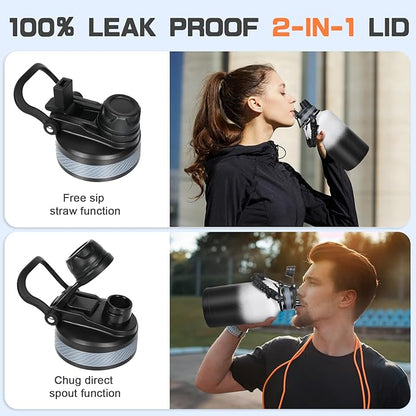 Insulated Water Bottle 64 oz, Half Gallon Water Jug Cold 48H, BPA Free Stainless Steel Bottles with Straw/Chug 2-in-1 Lid, Bag, Paracord Handle, Silicone Boot, Sports Gym School Metal Flask