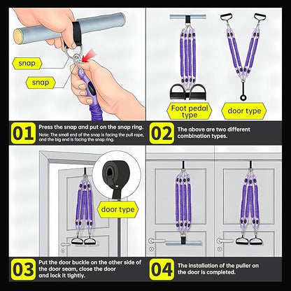 2025 Upgrade Pedal Resistance Band, 4-Tube Elastic Sit Up Pull Rope for Men and Women, Pedal Puller for Strength Training, Foot Resistance Rope for Physical Therapy, with 5Pcs Exercise Bands