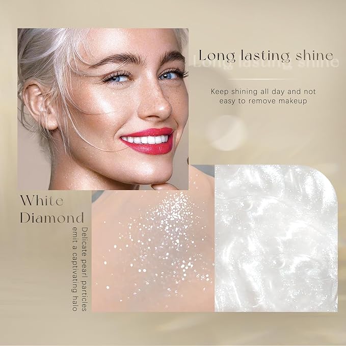 Body Glitter Spray, Moisturizing Bronze Body Shimmer Luminizer Glow Illuminator Quick-Drying and Non-Sticky Liquid Highlighter Spray for Face Hair Glitter, 60ML -Silver
