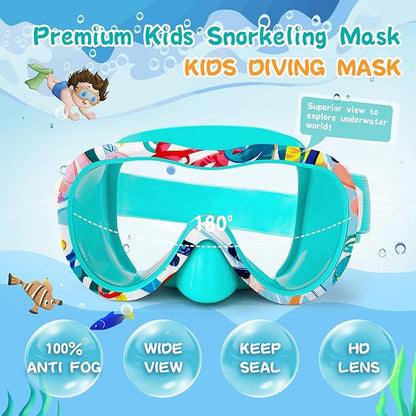 Kids Swim Goggles with Nose Cover, 180° Panoramic Snorkel Mask with Anti-Fog & Anti-Leak Design, Comfort Fabric Strap UV Protection Lens for Boys Girls Ages 3-15