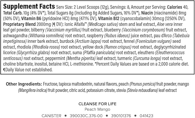 Isagenix Cleanse for Life - Powder Supplement for Cleanse Drink with No Laxatives or Diuretics - Support Metabolism with Vitamin B12 & Niacin -Peach Mango -3.4 Oz (16 Servings)