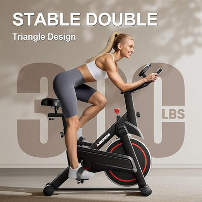 Exercise Bike, Adjustable Magnetic Resistance Stationary Bikes for Home with App Compatible, Indoor Cycling Bike with 300lbs Capacity Compact, Extra Comfort Seat & Tablet Mount