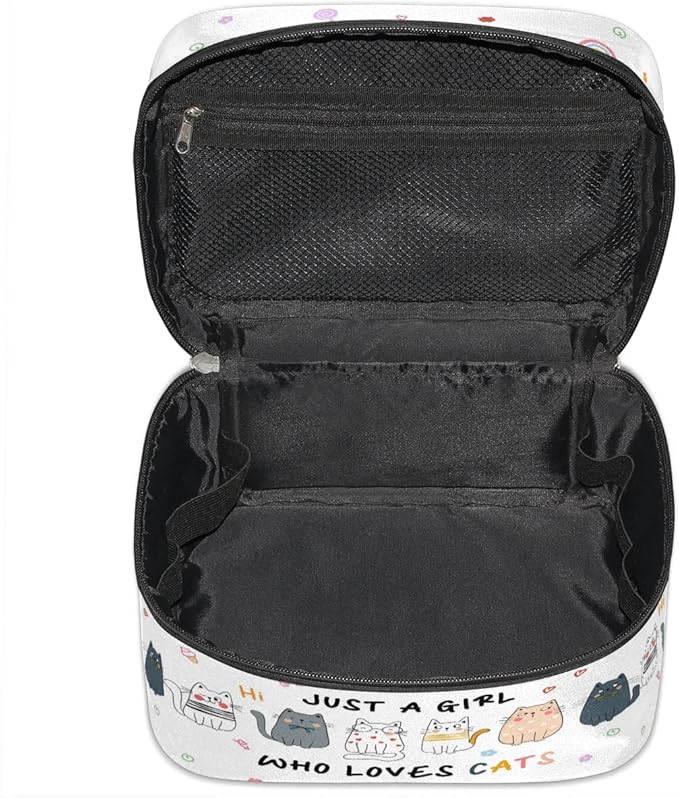 Large Makeup Bag Travel Cosmetic Bags for Women Colorful Cute Cartoon Animal Cat Makeup Organizer Case Toiletry Bag for Girls Traveling Wide Open Portable Pouch with Handle