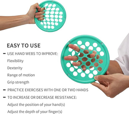 Hand Exercise Webs for Physical Therapy, Hand Grip Strengthener, Finger Exerciser, Portable Size, Latex Free, 7" Diameter