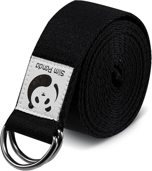Slim Panda Yoga Strap for Stretching,Cotton Yoga Strap with Adjustable D-Ring Buckle,Non-Elastic Yoga Belt for Pilates,Gym Workouts,Physical Therapy,Improve Flexibility