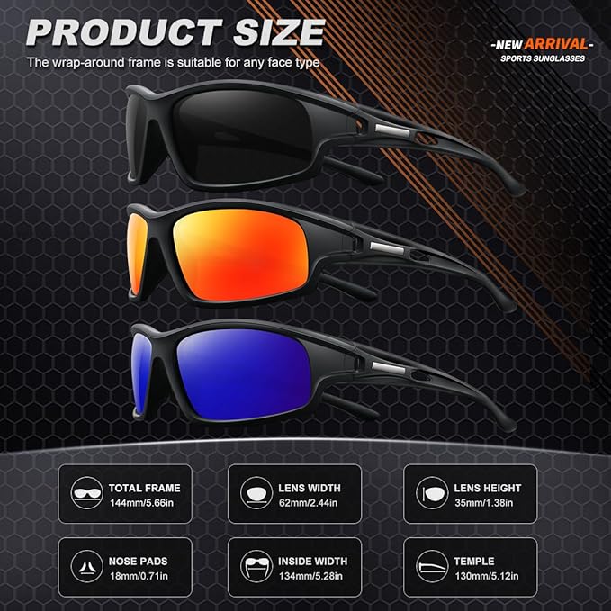 3PACK Polarized Sports Sunglasses for Men Driving Golf Fishing Running Sun Glasses UV400 Protection