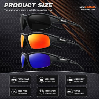 3PACK Polarized Sports Sunglasses for Men Driving Golf Fishing Running Sun Glasses UV400 Protection