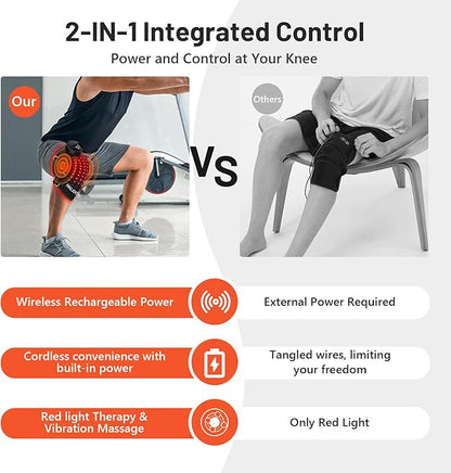 HALIDODO Red Light Therapy & Vibration Massage Knee Brace - Wireless Rechargeable Controller, 660nm&850nm Red Light Therapy Heated Device for Knee/Joint/Elbow/Shoulder Pain Relief, Black.