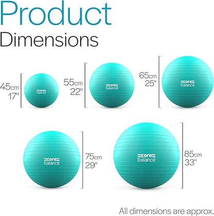 Exercise Ball for Workouts, Anti-Burst and Slip Resistant, Swiss Yoga Ball for Pregnancy, Stability, Fitness and Physical Therapy, 4 Sizes, with Pump