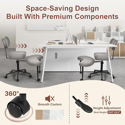Meditation Chair Cross Legged ADHD Office Chair for Adults with Wheels Ergonomic Back Support and Leg Rest for Multi Position Criss Cross Sitting Kneeling and Yoga Height Adjustable, Leather Style