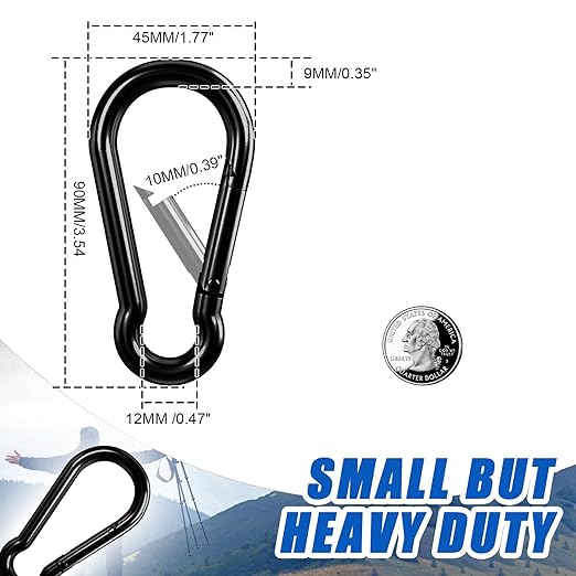 KINLINK 20 Pack Black Carabiner Clip, 3.54 inch Heavy Duty Spring Snap Hook, Caribeener Clips for Camping, Hiking, Travel, Fishing, Quick Link Keychain, Water Bottle, Backpack