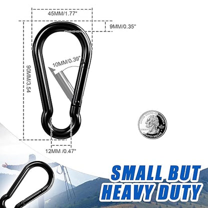 KINLINK 15 Pack Black Carabiner Clip, 3.54 inch Heavy Duty Spring Snap Hook, Caribeener Clips for Camping, Hiking, Travel, Fishing, Quick Link Keychain, Water Bottle, Backpack