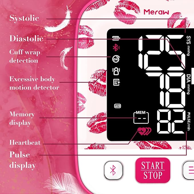 Blood Pressure Monitor Home Use, Blood Pressure Cuff Digital Arm, Blood Pressure Monitor Automatic Cuff 8.7-16.5" Bluetooth App Tracking Irregular Heartbeat Monitoring Pink