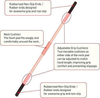 Pink Yoga Stick 58 Inch - Alloy Steel Stretching, Mobility & Exercise Stick with Neck & Hand Pads, Shoulder Flexibility Tool for Yoga, Pilates & Home Gym Workouts