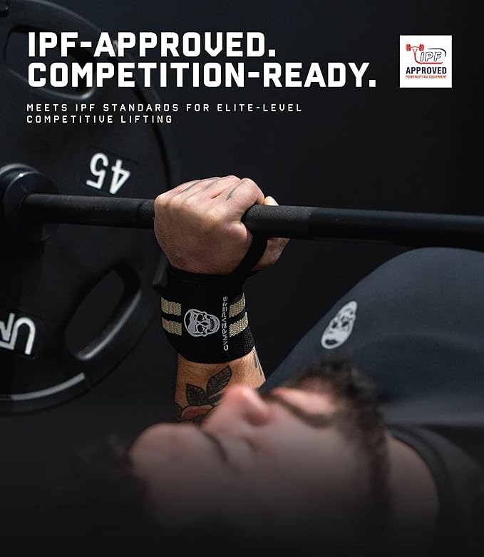 Gymreapers Weightlifting Wrist Wraps (IPF Approved) 18" Professional Quality Wrist Support with Heavy Duty Thumb Loop - Best Wrap for Powerlifting Competition, Strength Training, Bodybuilding