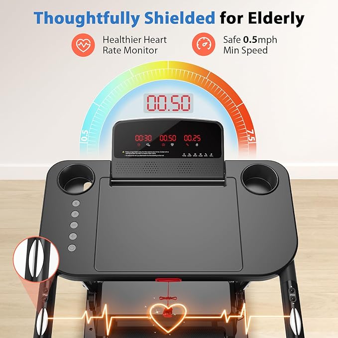 CIIHI Walking Treadmill for Senior - 350 lbs Senior Treadmill for Home with Long Handrails - Recovery Fitness Exercise Machine for Elder with Desk Workstation, Bluetooth Speaker