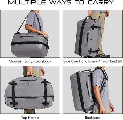 Haimont Large Waterproof Duffel Backpack Roll-Top Heavy Duty Dry Duffle Bag for Boating, Travel, Motorcycle, Kayaking, Camping, 60L