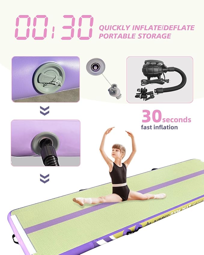 Inflatable Air Gymnastics Mat Training Mats with Air Pump 4/8 inches Thickness Gymnastics Tracks for Home Use/Tumble/Gym/Training/Cheerleading/Yoga/Beach/Park/Water
