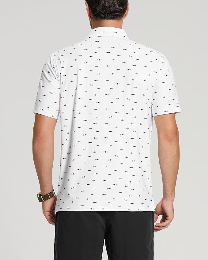 Golf Shirts for Men - Moisture Wicking Short Sleeve Performance Sport Casual Striped Collared Mens Polo Shirt