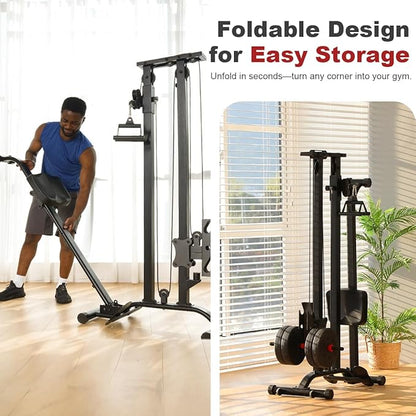 TOUSAINS Cable Machine Home Gym, 330 Lbs Plates Loaded Cable Crossover Machine, 2 in 1 Functional Trainer with Rowing Machine, Space Saving Design for Home Gym
