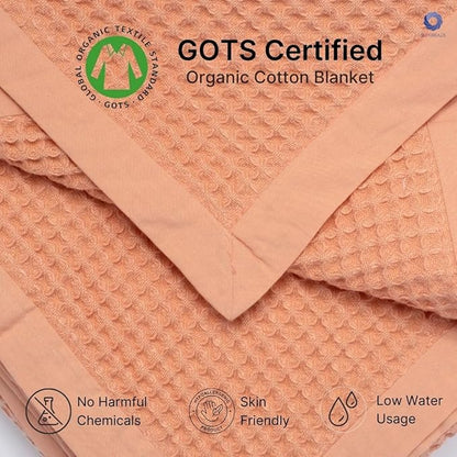 GOTS Certified Organic Cotton Waffle Weave Blanket, Twin Bed & Couch Throw, 66"X90", Modern Home Decor