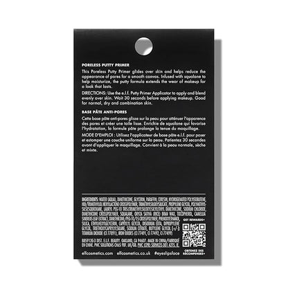e.l.f. Poreless Putty Primer, Silky, Skin-Perfecting, Lightweight, Long Lasting, Smooths, Hydrates, Minimizes Pores, Flawless Base & Finish, All-Day Wear, Ideal for All Skin Types, 0.74 Fl Oz