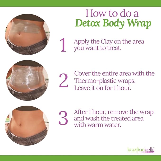 Brazilian Belle Detox Clay Body Wraps for Body Firming & Skin Tightening – Anti-Cellulite Stomach Wraps with Bentonite Clay & Aloe Vera – Complete Firming Cream Skincare Kit with up to 12 Applications
