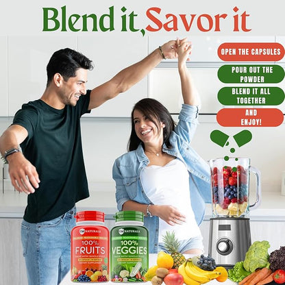 Fruit and Veggies Supplement Vitamins for Men and Women Super Fruits and Veggies Capsules to Support Balanced Nutrition and Energy Levels Whole Natural Super Foods 180 Count (Pack of 4)