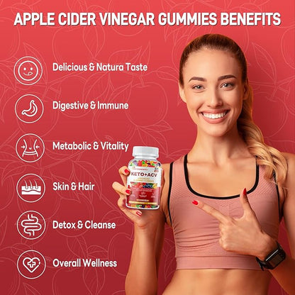 Keto Apple Cider Vinegar Gummies, Keto ACV Gummy Diet Supplement, Advanced 1500mg ACV Gummies with Folate, B12、B6 and Keto Support for Women Men, Gelatin- Free, Vegan & Non-GMO (Multi-Flavor)