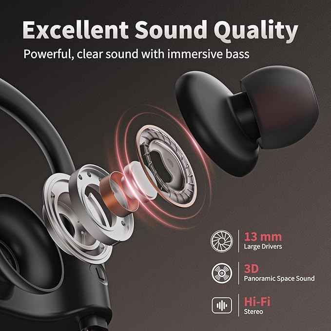 JOYWISE Wireless Bluetooth 5.3 Wireless Headphones with 16Hrs Long Battery, Stereo IPX7 Waterproof in-Ear Earphones, Noise Cancelling Headphones for Running, Black&Pink