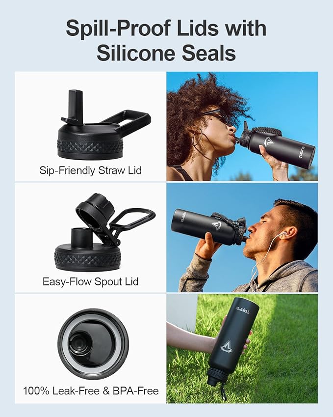 40oz Insulated Water Bottle,Stainless Steel Vacuum Water Bottle, BPA-Free & Leakproof -with Paracord Handle,Strap,Straw Spout Lids,Large Water Jug for Gym Sports