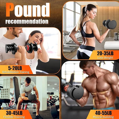 VEICK 25/55 lbs Adjustable Dumbbell with Anti-Slip Turning Handle, Fast Adjust Weight for Men Women, Exercise Equipment with Tray for Home Gym Full Body Workout Fitness