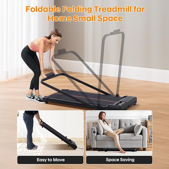 Walking Pad with Handle Bar and Incline, 3.0HP Portable Small Treadmills with Handles for Home Small Spaces, 0.6-6.2MPH Electric Compact Walking Pads Treadmills with Incline, 320LB Capacity