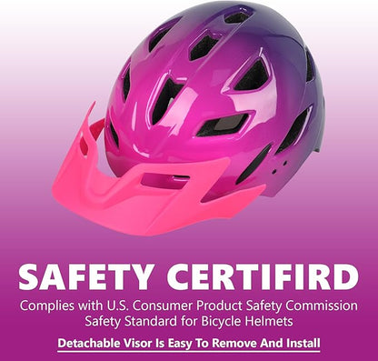 Kids Bike Helmet,Bavilk Kids Boys Girls Bike Helmets with LED Light Detachable Visor Children Youth Teen Multi-Sport for Skating Cycling Scooter Skateboard Adjustable & Lightweight 19.7"-22.4"