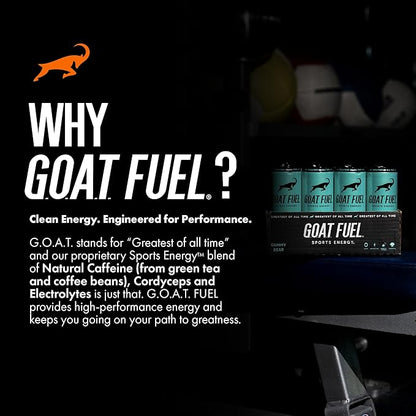 G.O.A.T. Fuel Energy Drink, Co-Founded by Jerry Rice, Natural Caffeine, Electrolytes, BCAAs, Cordyceps Mushrooms & Antioxidants, Light Carbonation Pre Workout, 12 Pack, 12 FL Oz, Gummy Bear
