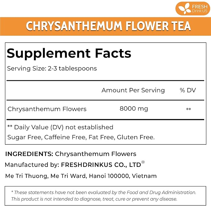 FreshDrinkUS, Premium 5oz Chrysanthemum Flowers, 100% Natural & Pure Chrysanthemum Flower Dried, Chrysanthemum Herbal Tea, No Additives, No Caffeine, Vegan
